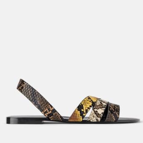 Zara Animal Print Snakeskin Flat Sandals Multi NEW - Picture 3 of 6
